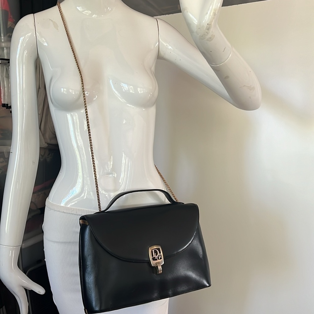 Christian Dior Black Leather Vintage Handbag Crossbody Bag - Picture 2 of 16